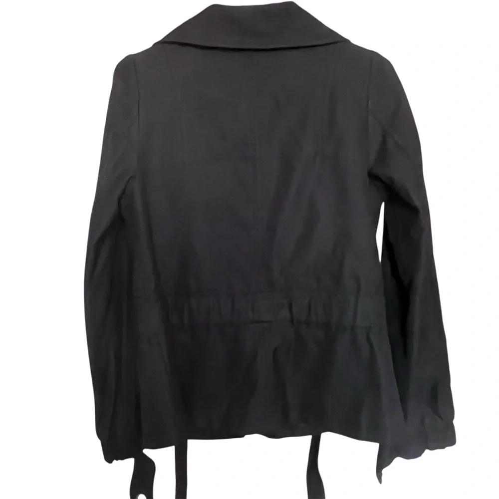 H&M Black Cropped Trench Coat SZ 4 Classic Casual Belted High Collar 2000s - Picture 2 of 12